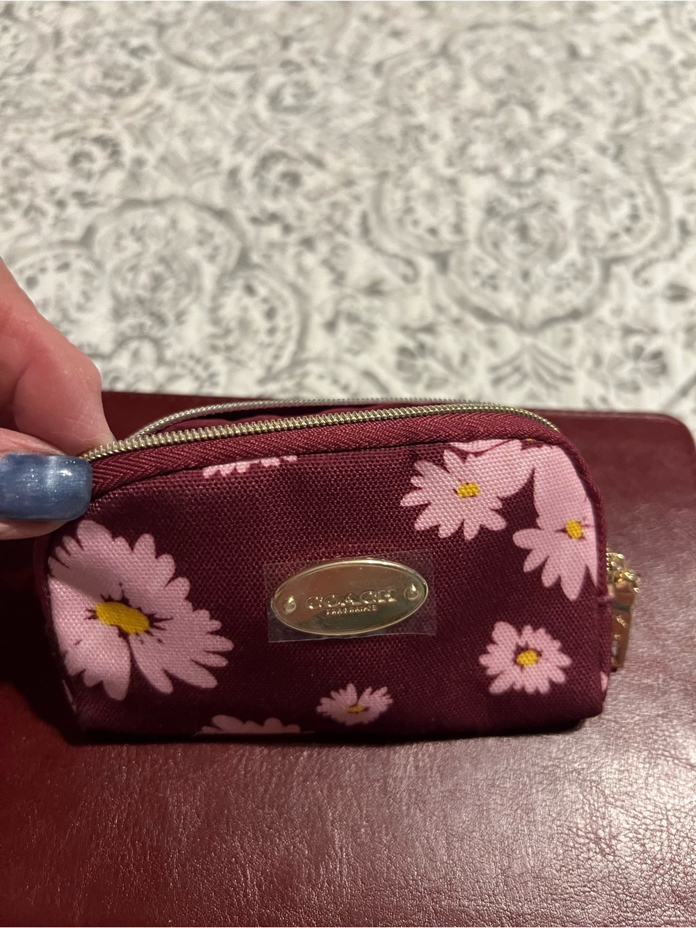 Coach Maroon Floral Coin Pouch with Pink Daisies - Picture 5 of 5